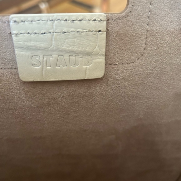 STAUD Shirley Tote Bag in Taupe & Cream Croc Embossed Leather - Picture 5 of 5